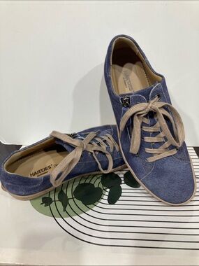 HARTJES Phil Side-Zip Lace Blue Denim Nubuck Suede Sneakers in Aqua Blue Sz  10